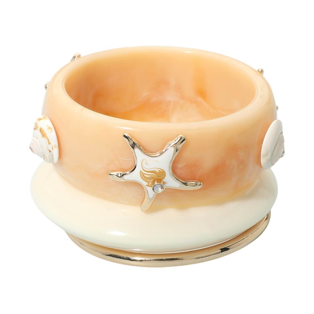 3pcs Coastal Beach Resin Bangle Set Starfish Shell Marbled Peach Gold Bracelets