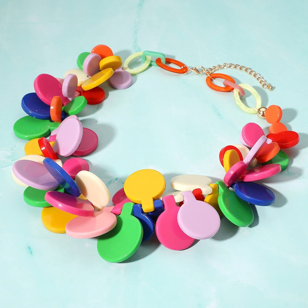 Color Burst Disc Layered Statement Necklace for Women Fashion Jewelry Bold Gift
