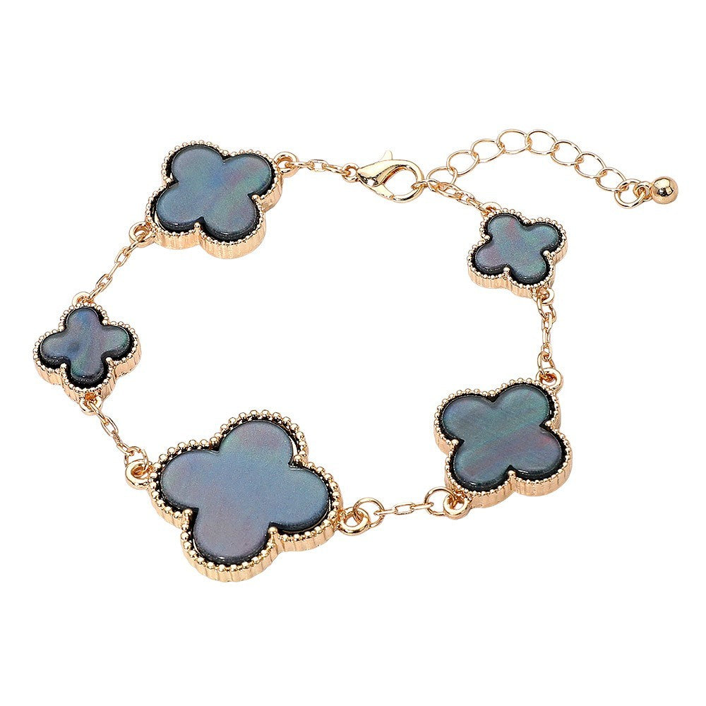 2pcs Gold Quatrefoil Charm Bracelet Set Adjustable Chain Statement Jewelry