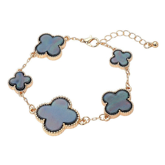 2pcs Gold Quatrefoil Charm Bracelet Set Adjustable Chain Statement Jewelry