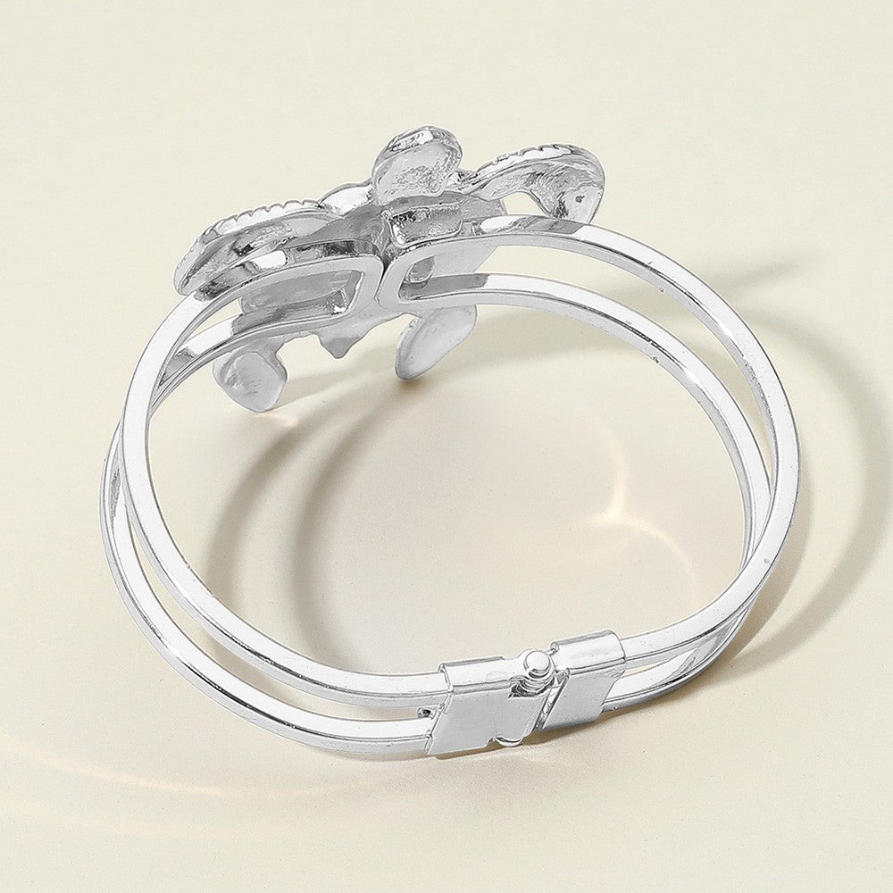 Intricate Mother of Pearl Turtle Hinged Bracelet Gold Tone  Fashion Jewelry