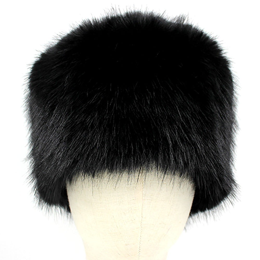 Women's One Size Faux Fur Furry Cossack Style Fluffy Plush Warm Winter Hat Black