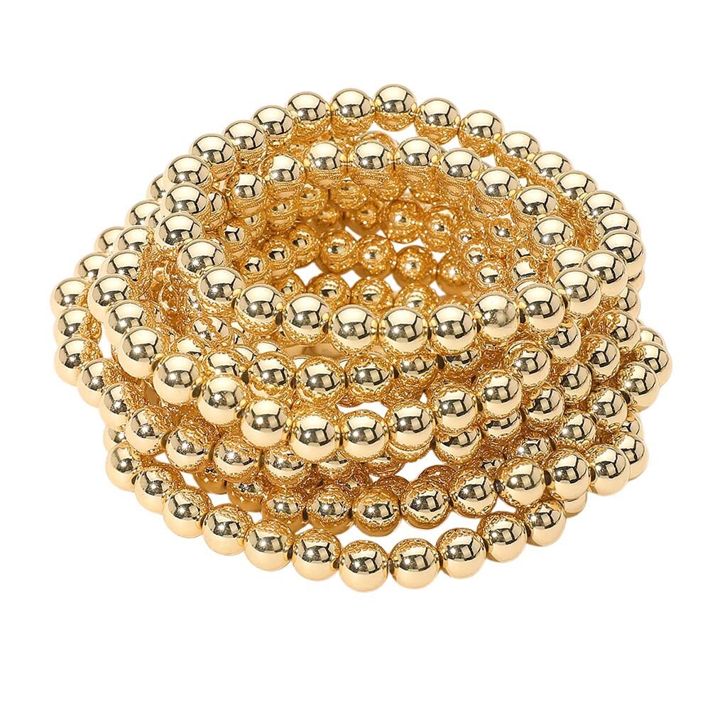 10PCS Metal Ball Beaded Stretch Bracelets Multi Layered Stackable Arm Jewelry