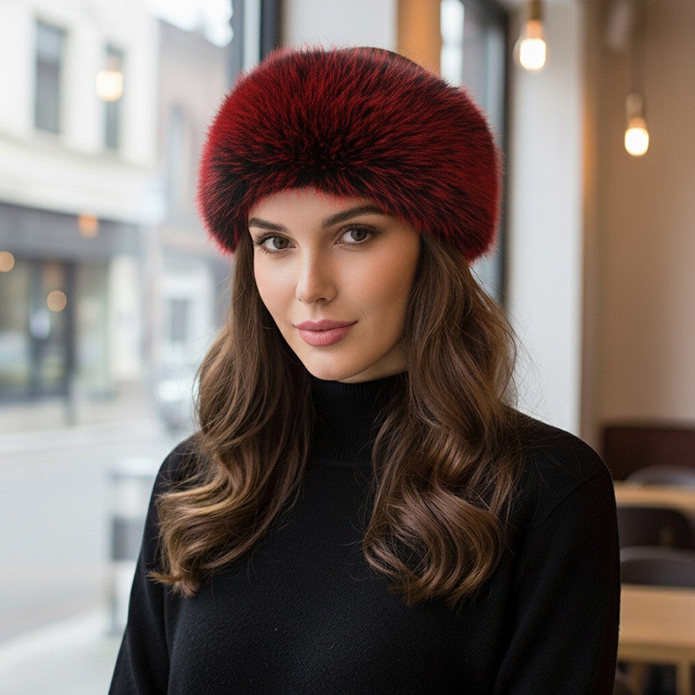 2 Pcs Women's Winter Headband Earmuff Elegant Faux Fur Red Polyester Stretchable