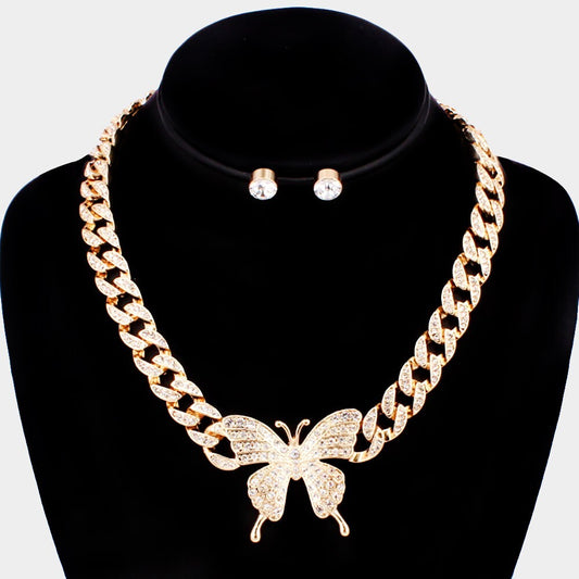 Rhinestone Butterfly Pendant Necklace Sparkly Jewelry for Women and Girls