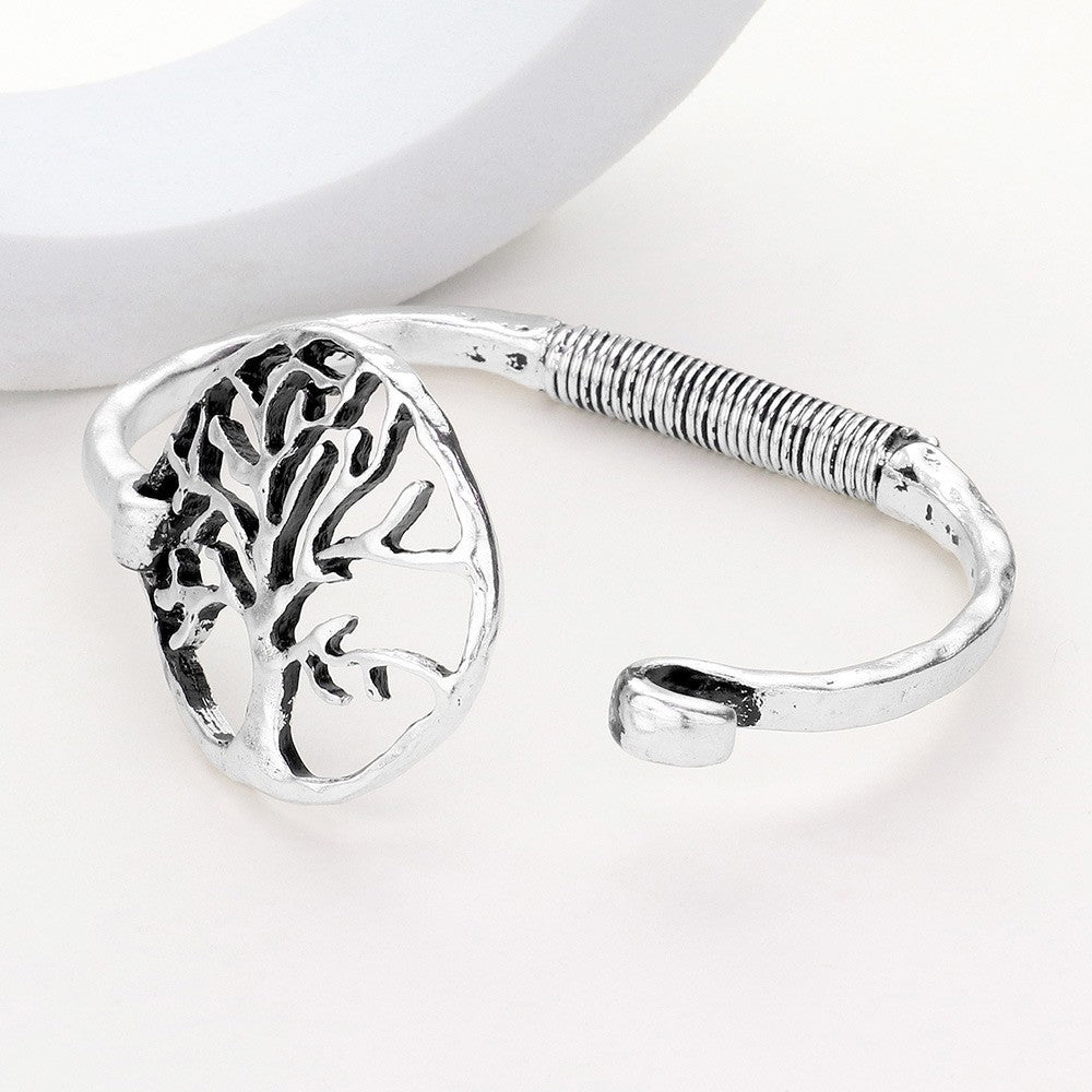 Hammered Metal Tree of Life Hook Bracelet Spiritual Fashion Jewelry for Women