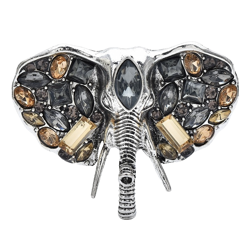 Vintage Style Elephant Brooch Pin Gray Amber Rhinestone Crystal Silver Tone