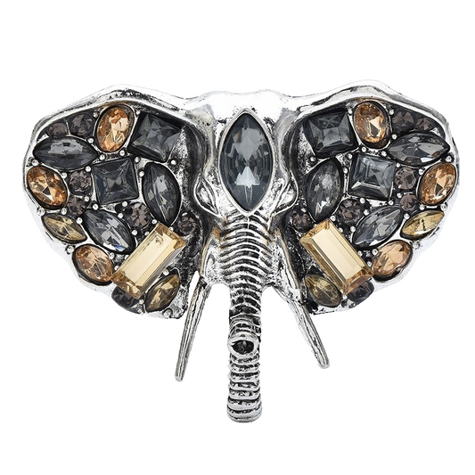 Vintage Style Elephant Brooch Pin Gray Amber Rhinestone Crystal Silver Tone