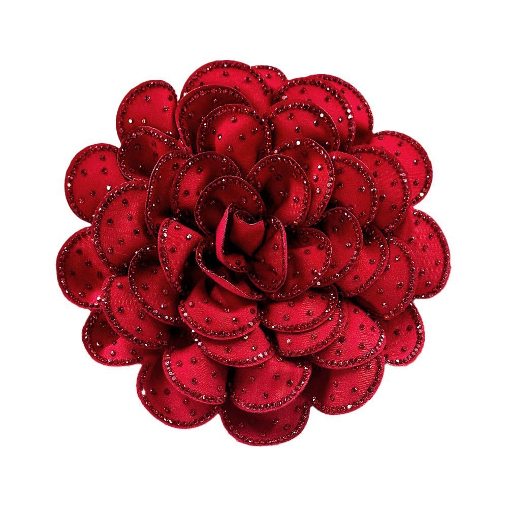 2PC Black Red Camellia Flower Brooch Pin Hair Clip Dual Set Shimmer Accents