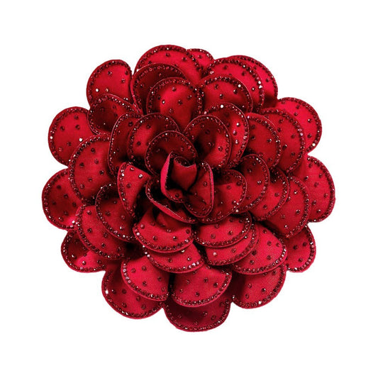 2PC Black Red Camellia Flower Brooch Pin Hair Clip Dual Set Shimmer Accents