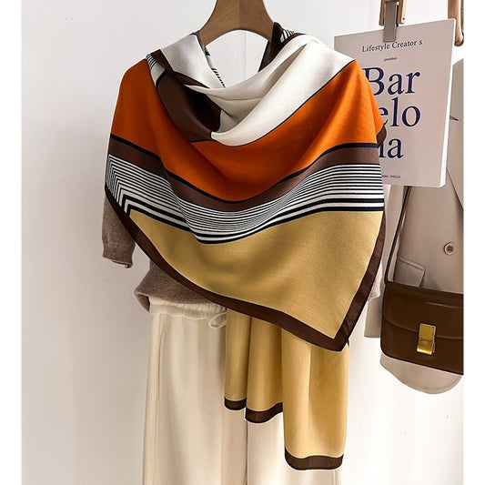 High-Fashion Geometric Scarf for Women in Warm Autumnal Colors