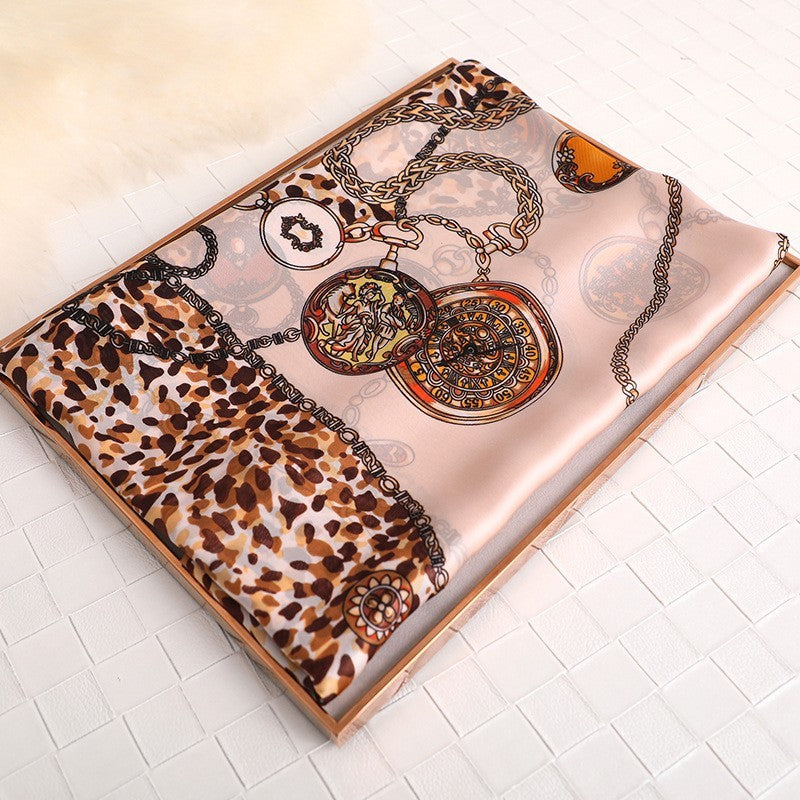 Elegant Pink Chain Leopard Print Scarf Shawl 71x35 Satin Feel Womens Gift