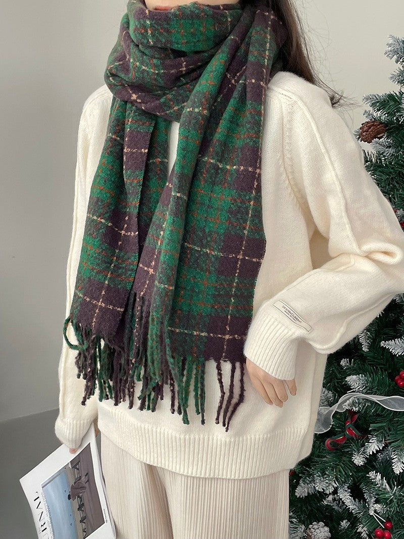 2 Pack Oversized Plaid Scarves Set Faux Cashmere Winter Shawl Wrap Red Green