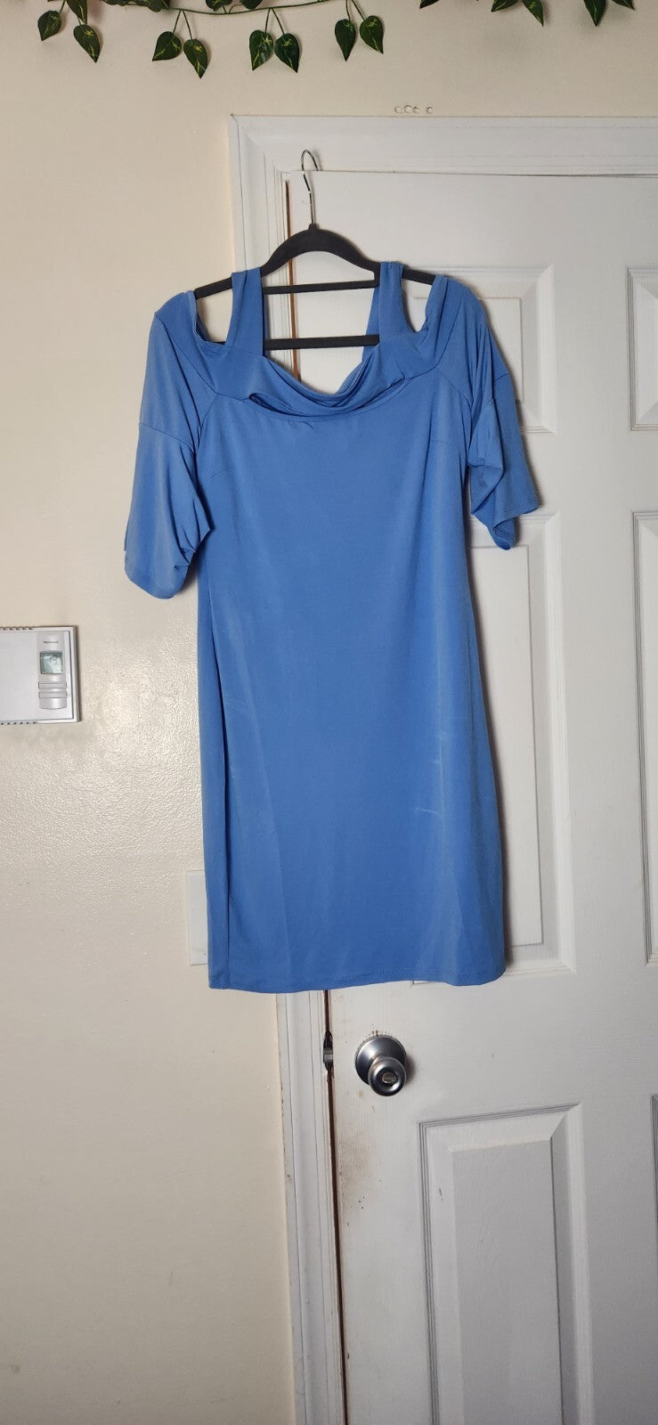 Cold Shoulder Blue Midi Dress Women’s Off Shoulder Elegant Chic Size Medium