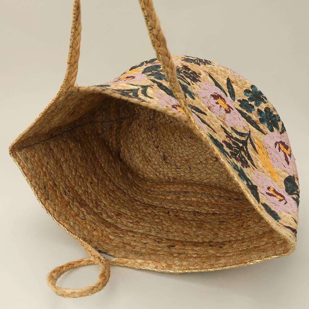 Floral Woven Straw Tote Bag - Large Summer Beach Handbag with Braided Straps