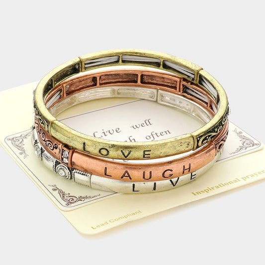 Live Love Laugh Inspirational Bangle Bracelets Gift Ideas Motivational Jewelry