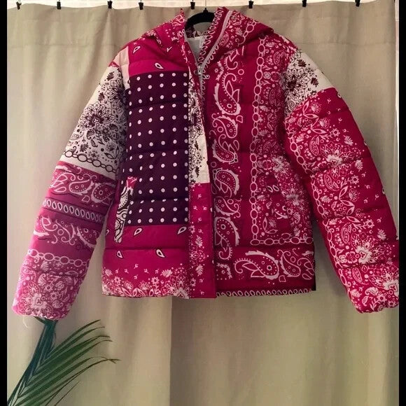 Women’s Paisley Bandana Puffer Jacket Lightweight Warm Stylish Winter Outerwear