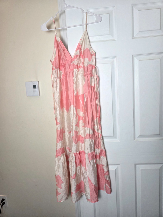 Sleeveless Watercolor Print V Neck Maxi Dress for Women Adjustable Drawstring S