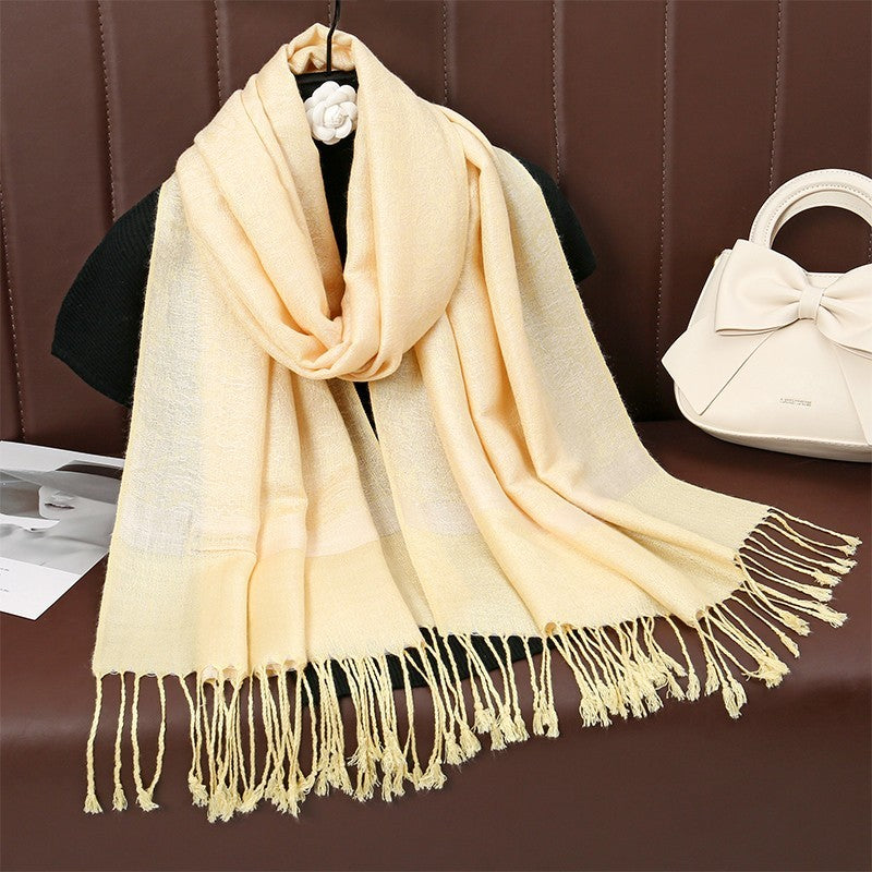 Yellow Cashmere Feel Paisley Shawl Scarf Wrap Large Soft Pashmina With Tassels