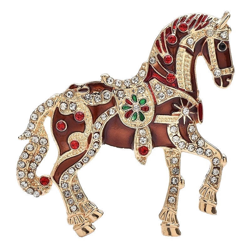 2PC Ornate Rhinestone Enamel Horse Brooch Pin Set Equestrian Carnival Jewelry