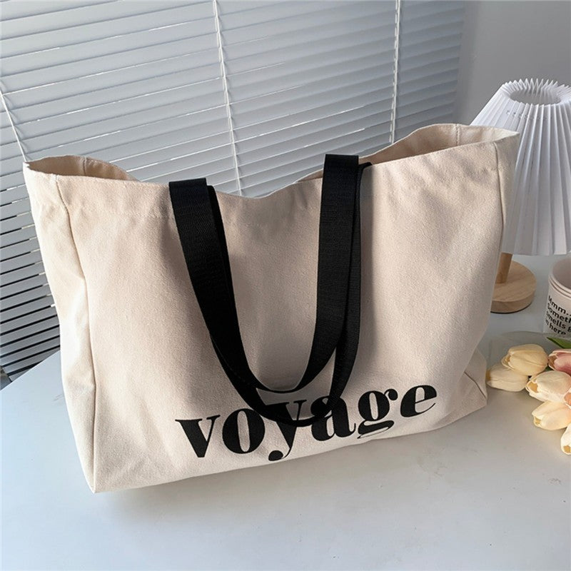 Letter Voyage Canvas Tote Bag Large Shoulder Bag for Women Travel Shopping Bags
