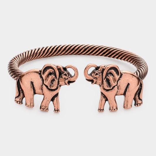 Elephant Head Twisted Metal Open Cuff Bracelet in Copper Tone