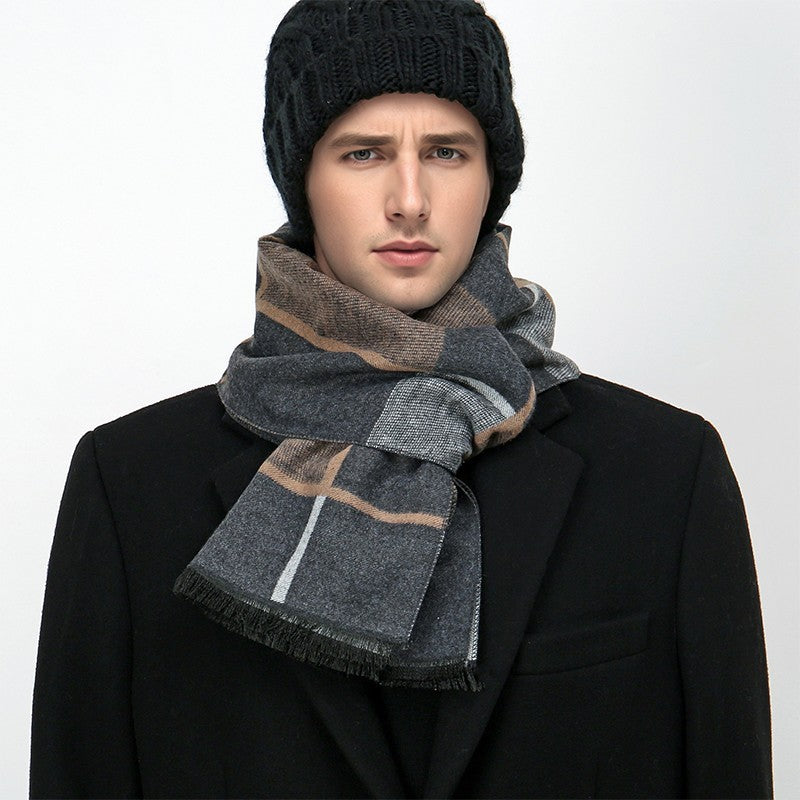 Men's Cashmere Feel Winter Scarf Soft Plaid Check Warm Tassel 12" x 71"