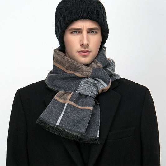 Men's Cashmere Feel Winter Scarf Soft Plaid Check Warm Tassel 12" x 71"
