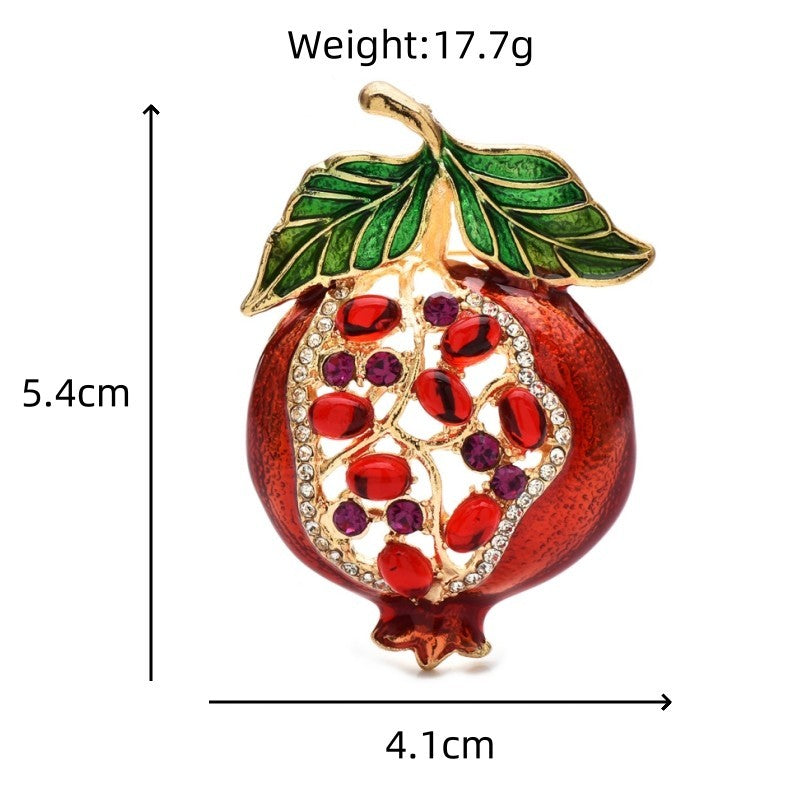 Red Pomegranate Brooch Pin Enamel Rhinestone Fruit Jewelry Gift 2.13 in