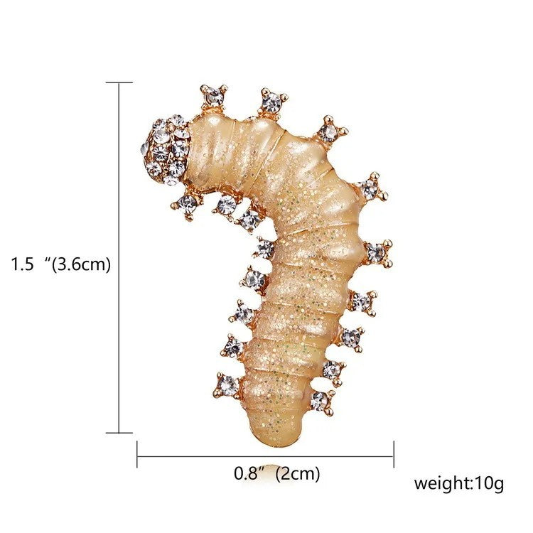 2pcs Caterpillar Rhinestone Enamel Insect Brooch Set Multi Color Fashion Pin