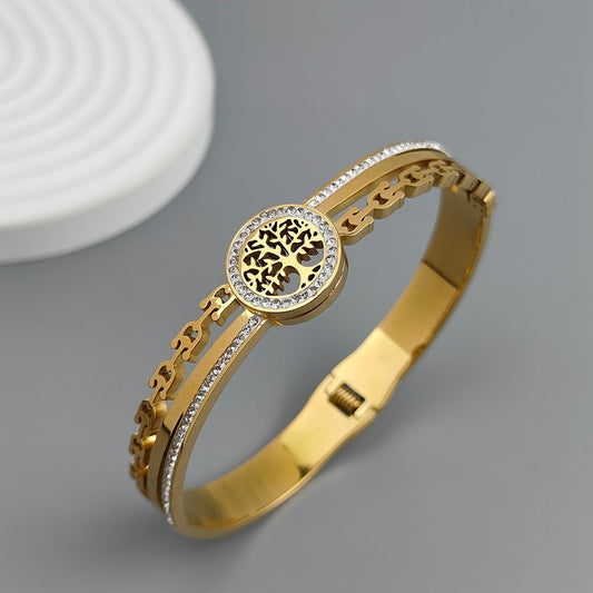 Tree of Life Bracelet for Women 18K Gold Plated Stainless Steel Jewelry for Lady