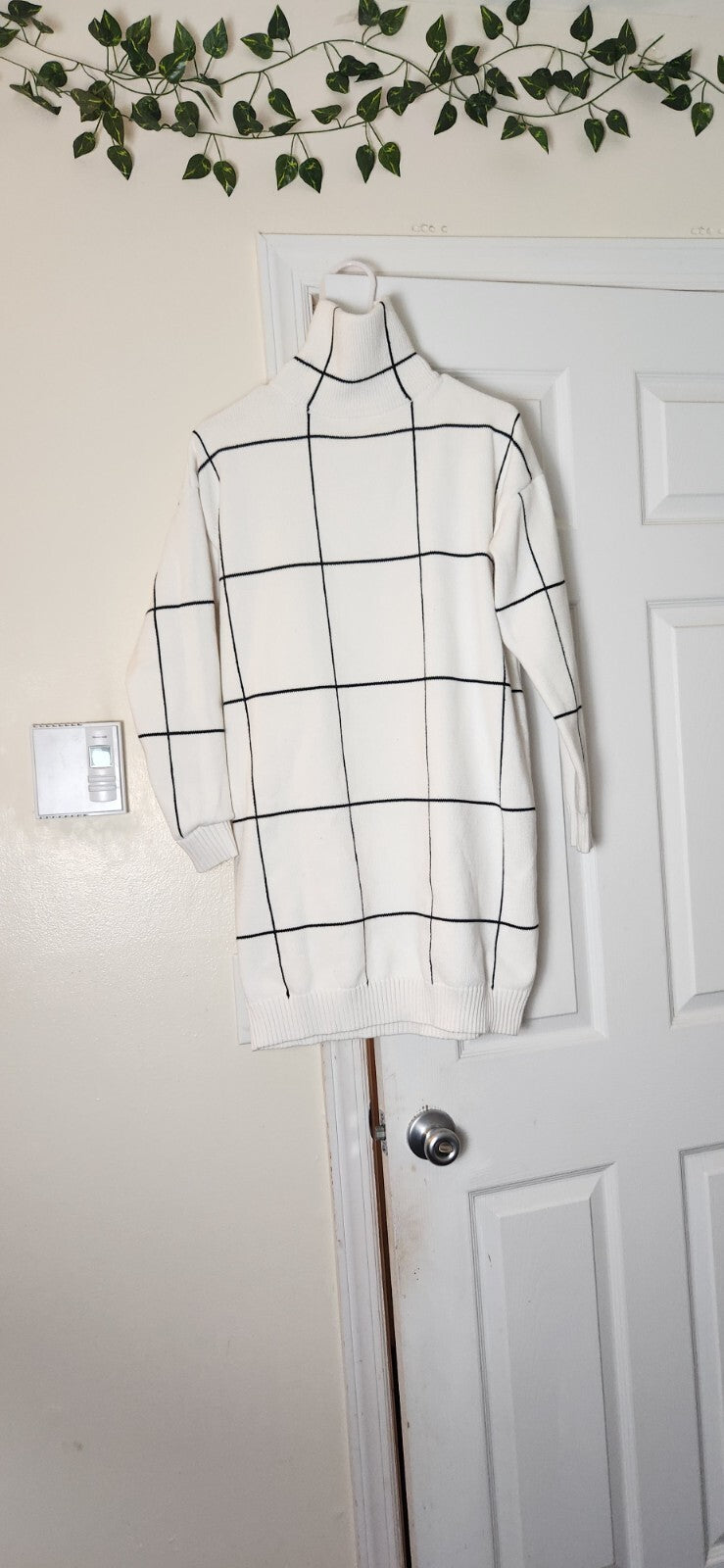 Grid Turtleneck Sweater Dress for Women Winter Knit Dresses for Ladies M-L SIze