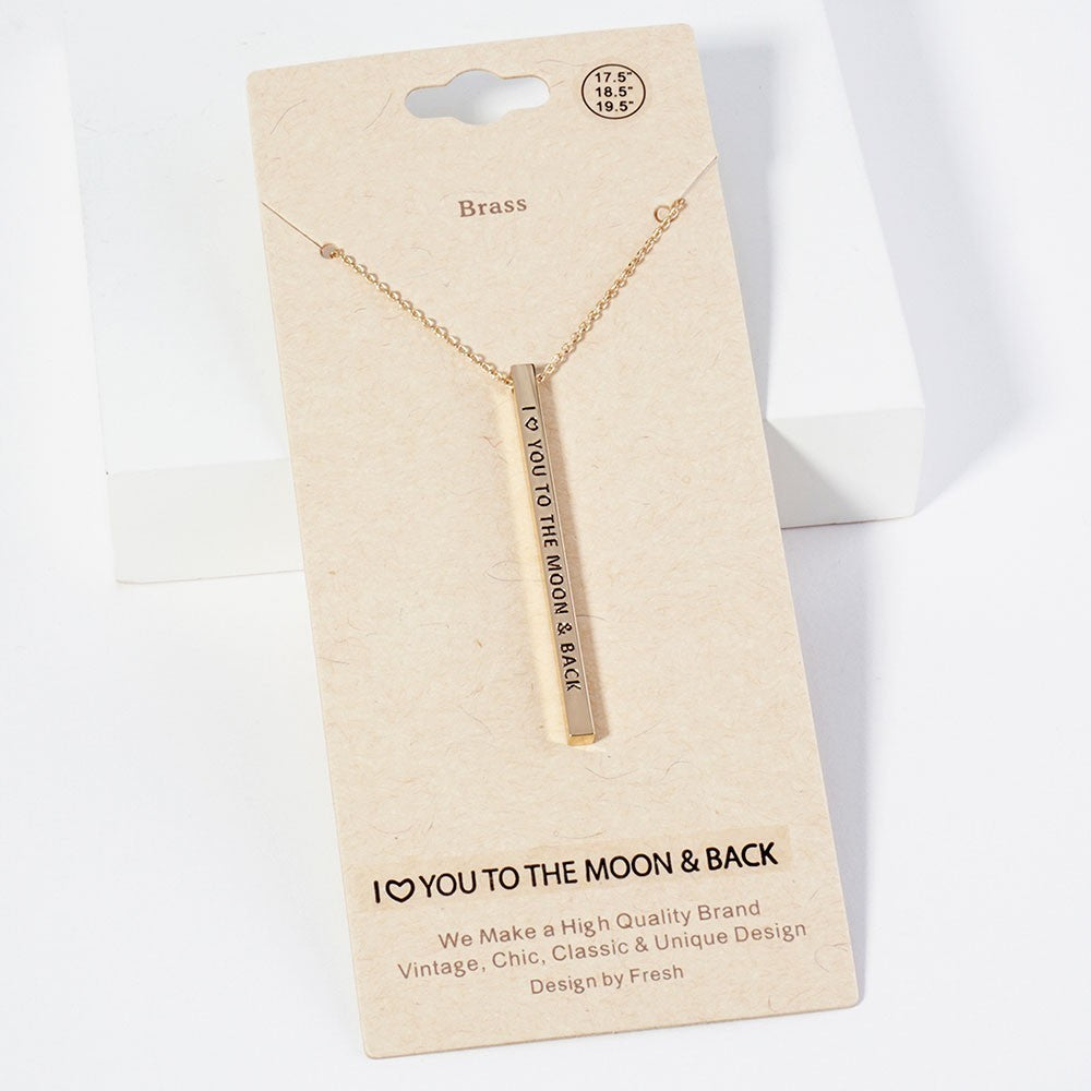 I Love You To The Moon & Back Bar Necklace Set - Gold & Silver Tone Brass Gift