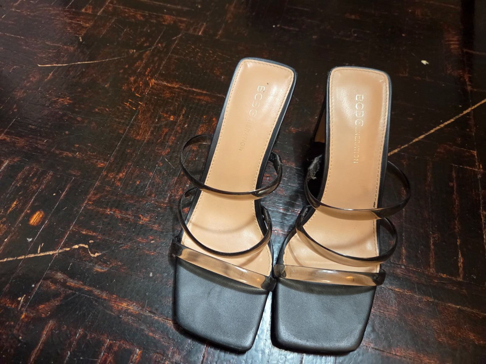 Women’s Black Strappy Sandals Size 6.5 Thin Block Heel 2.5 Inch Open Toe Shoes
