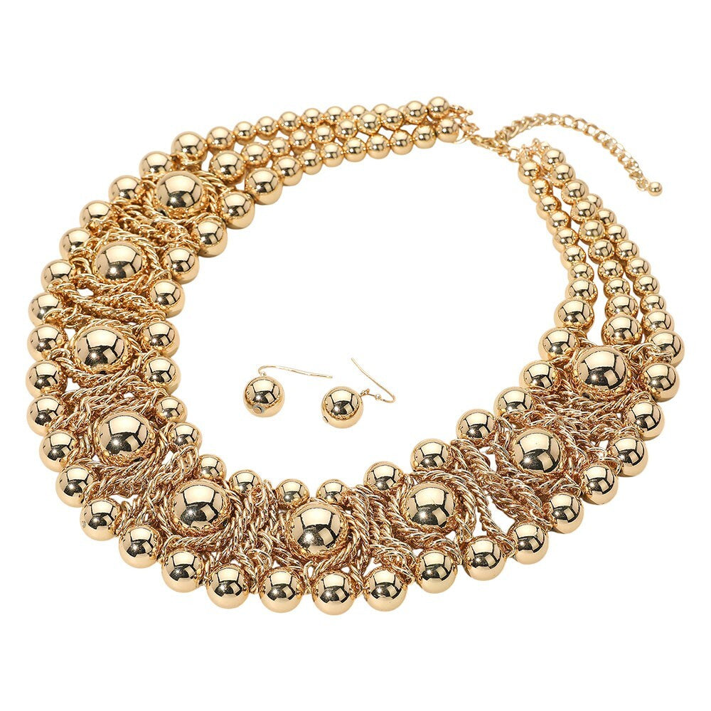Metal Ball Beaded Collar Statement Necklace Fashion Jewelry for Women Bold Chunk