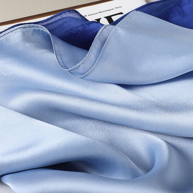 Blue Ombre Satin Scarf Shawl Two-Tone Navy Light Blue Fashion Wrap