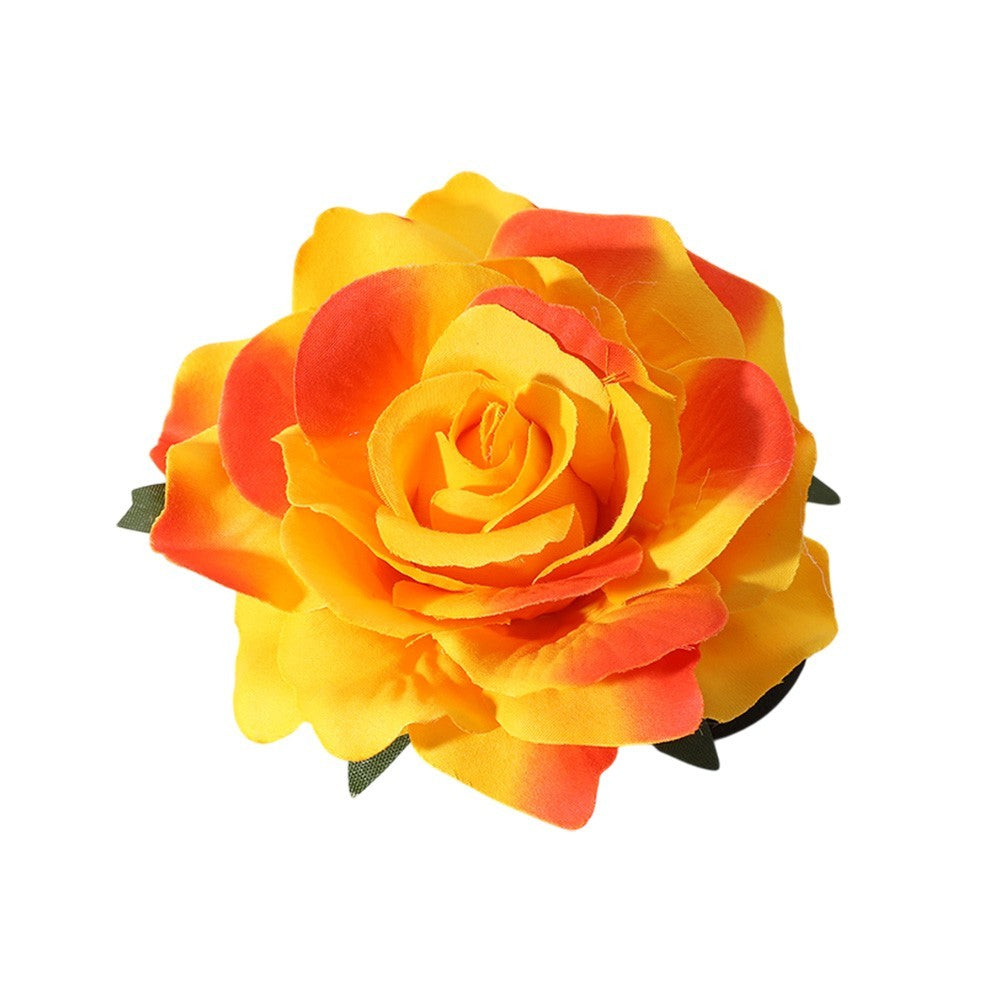 2-Piece Rose Brooch & Hair Clip Set – Orange & White Satin Multi-Use Floral