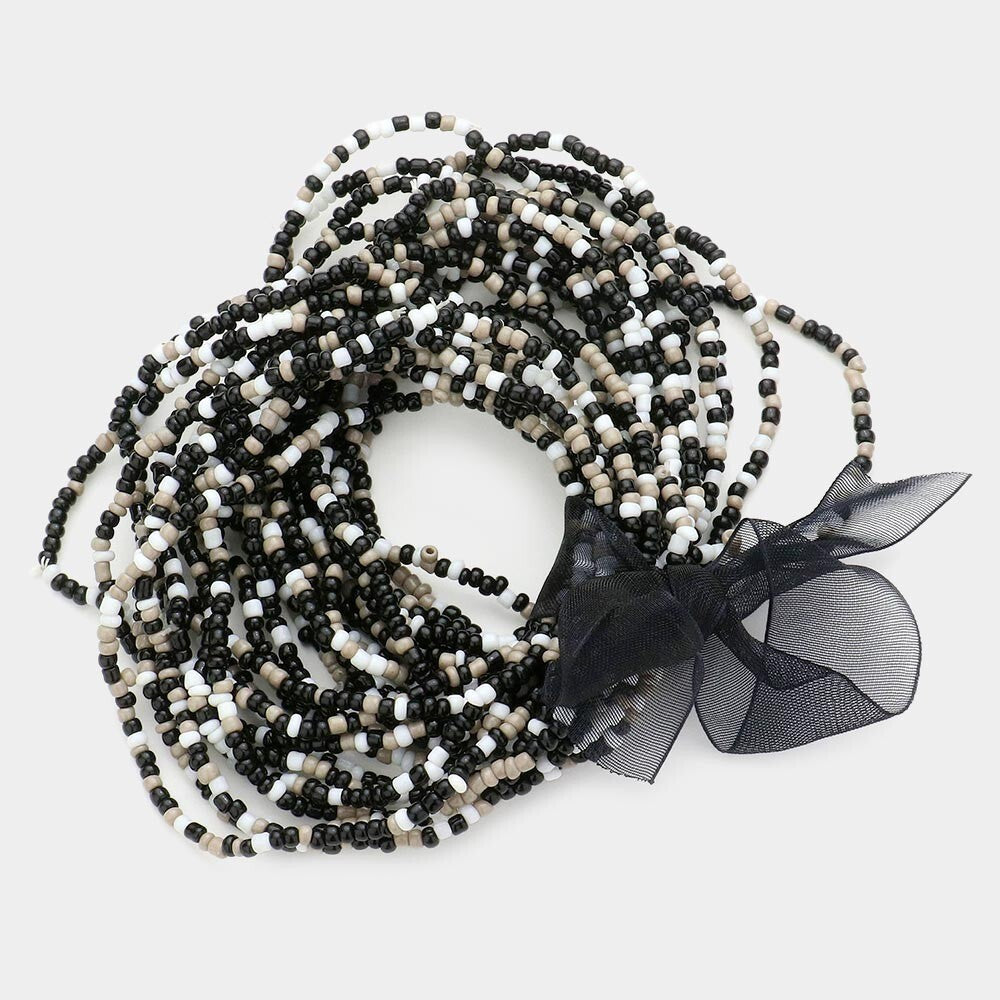 25PCS Black Seed Beaded Stretch Bracelets Boho Stackable Jewelry for Women