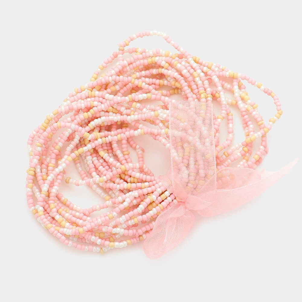 25PCS Colorful Seed Beaded Stretch Bracelets Boho Stackable Jewelry Pink