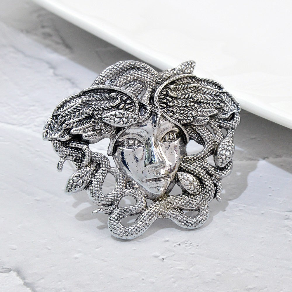 2PCS Medusa Head Brooch Pin Set Gold & Silver Tone Greek Mythology Gothic Jewelr