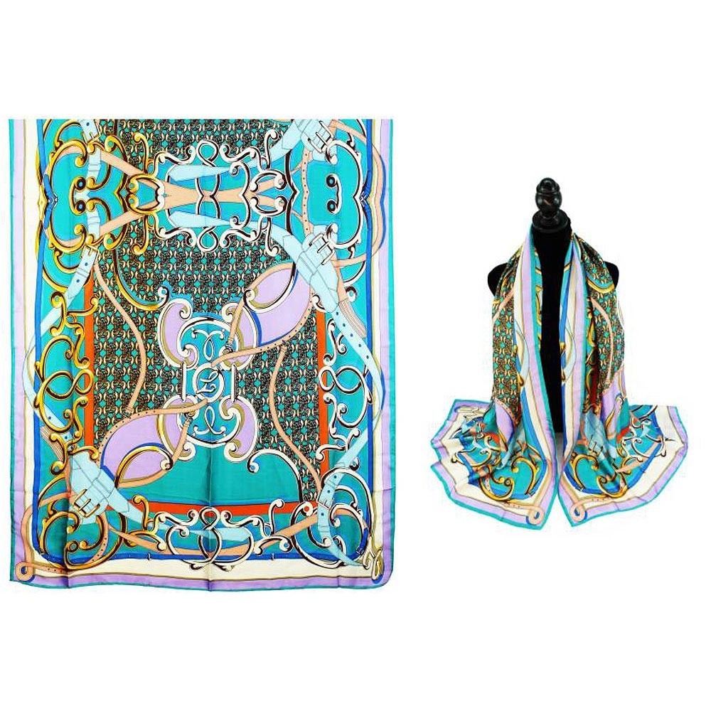 Ornamental Mandala Print Silky Satin Oblong Scarf Shawl Women’s Fashion Wrap