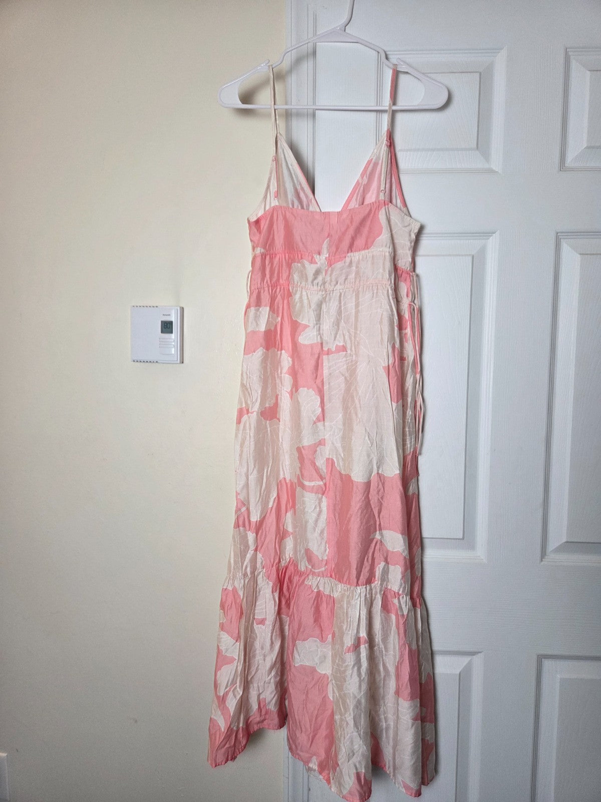 Sleeveless Watercolor Print V Neck Maxi Dress for Women Adjustable Drawstring S