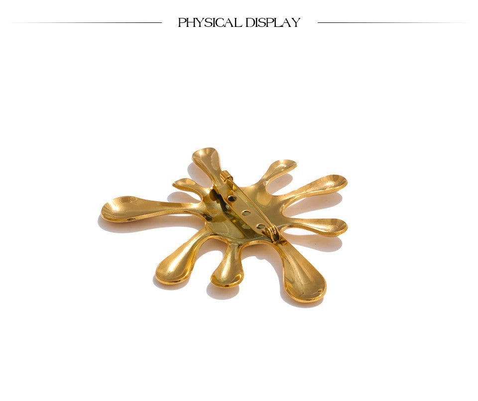 2pcs Modern Abstract Splash Brooch Pin Set Gold Silver Stainless Steel Art
