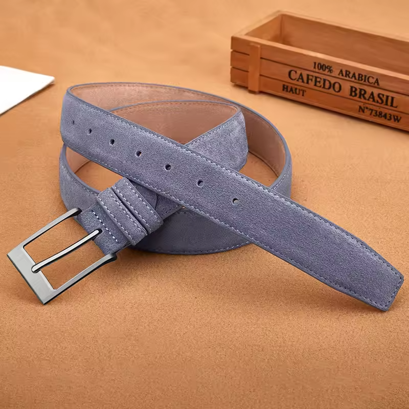 Welour Genuine Leather Belt Men Luxury Suede New Style Buckle Up Gray 39in