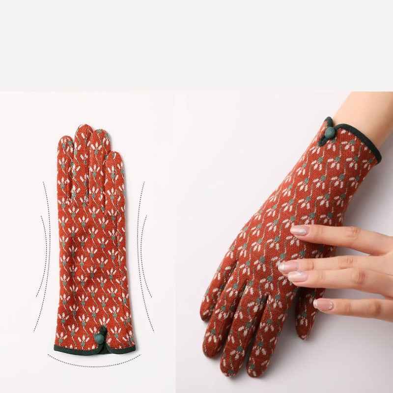2pcs Women’s Patterned Knit Winter Gloves: Leopard & Floral