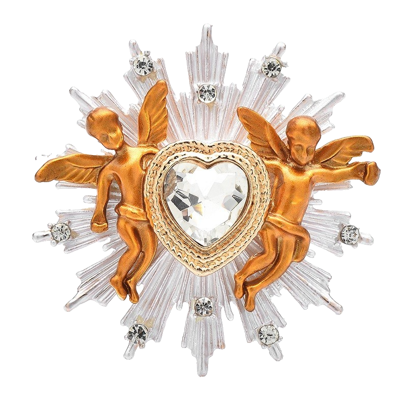 Cherub Heart Brooch Pin Rhinestone Angel Vintage-Inspired Jewelry