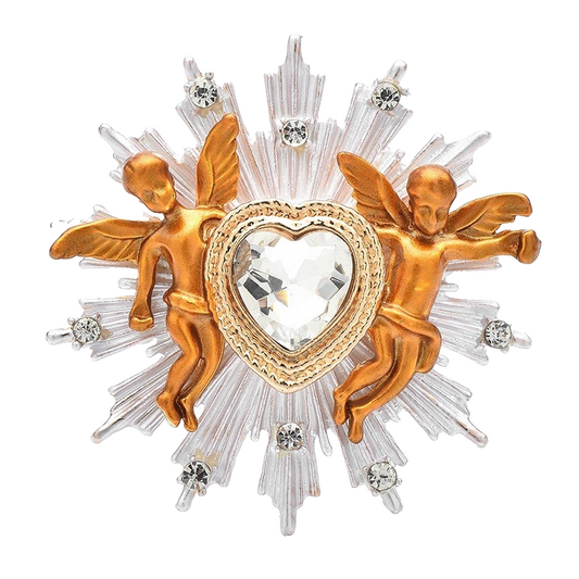 Cherub Heart Brooch Pin Rhinestone Angel Vintage-Inspired Jewelry