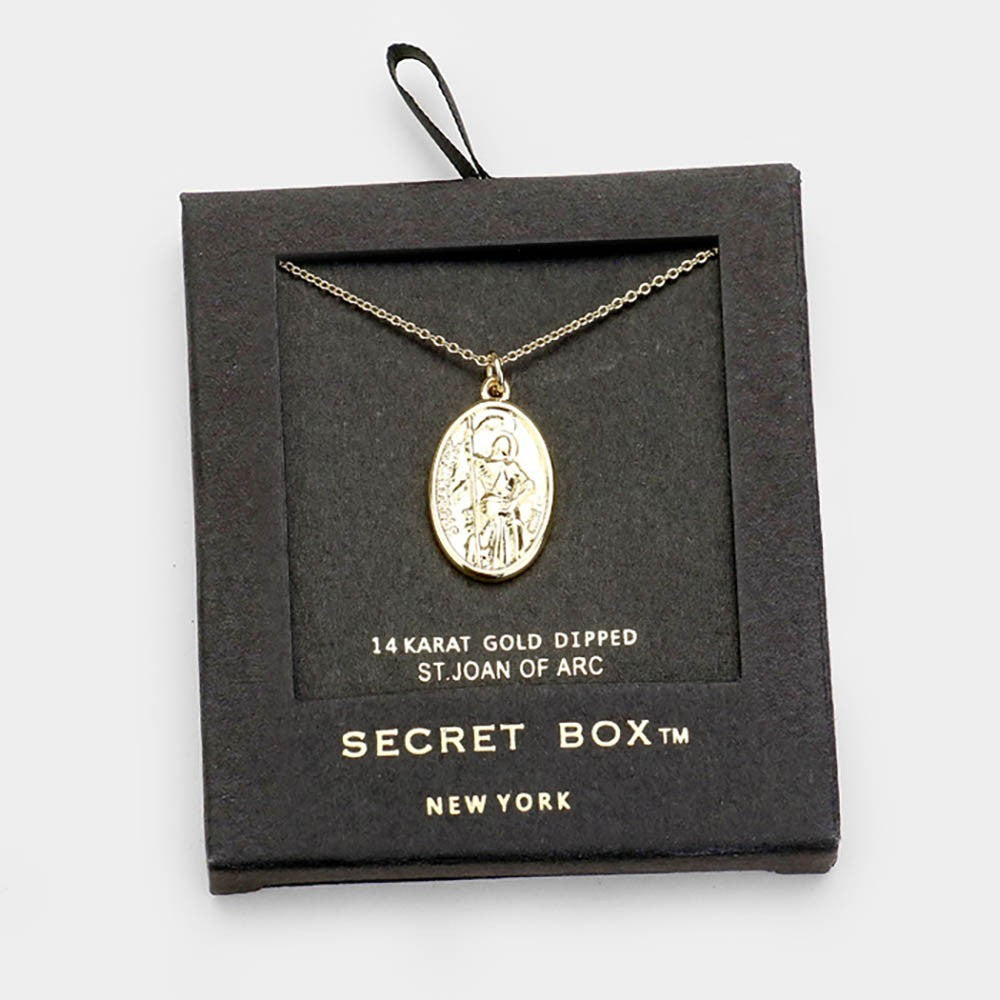 SECRET BOX 14K Gold Dipped St. Joan Of Arc Women's Round Chain Pendant Necklace