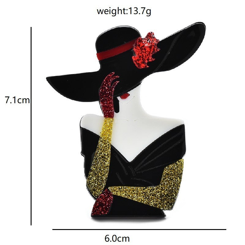 2pcs Elegant Acrylic Beauty Lady Brooches Glitter Fashion Pins Jewelry Set