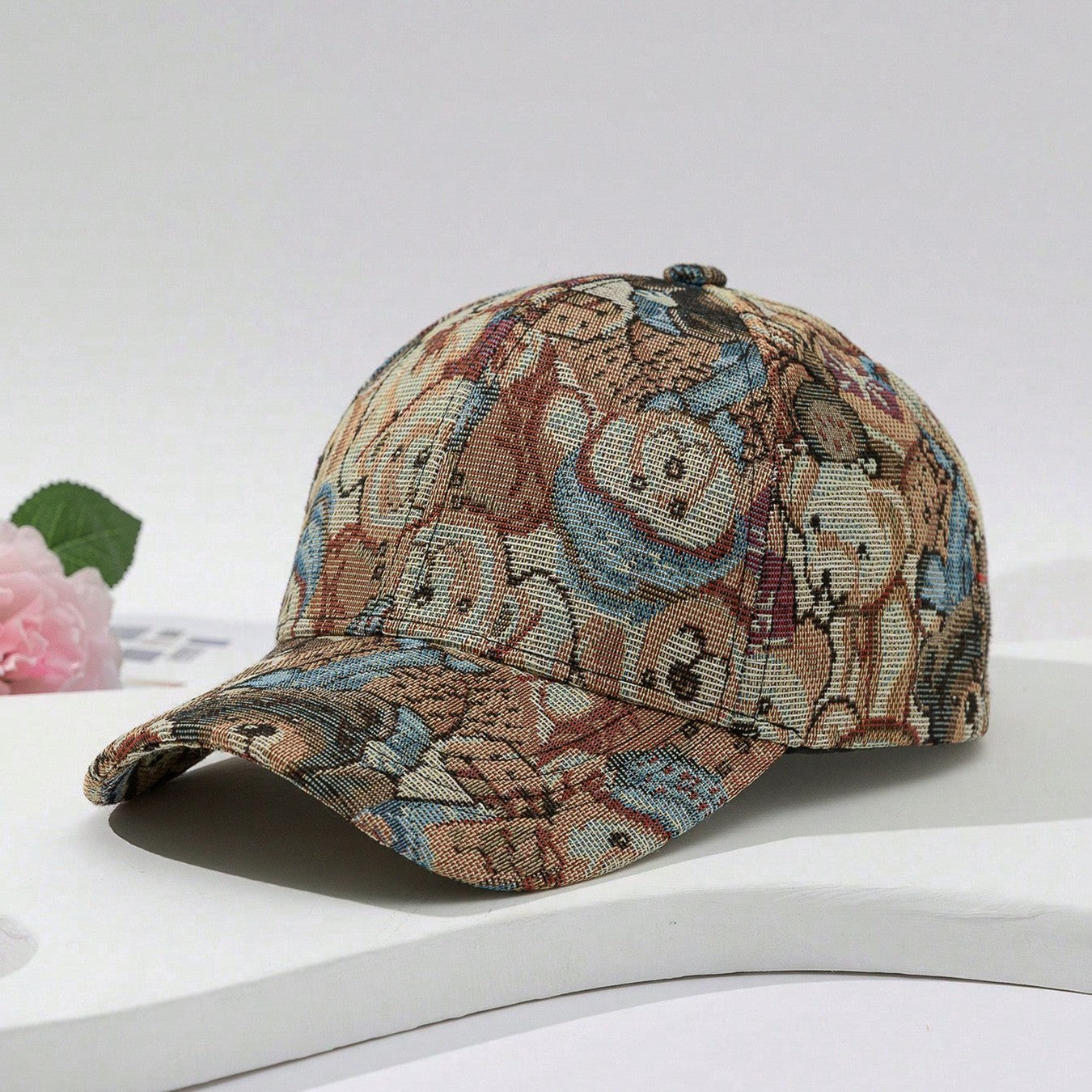 Tapestry Teddy Bear Baseball Cap Woven Dad Hat Vintage 90s Style Adjustable